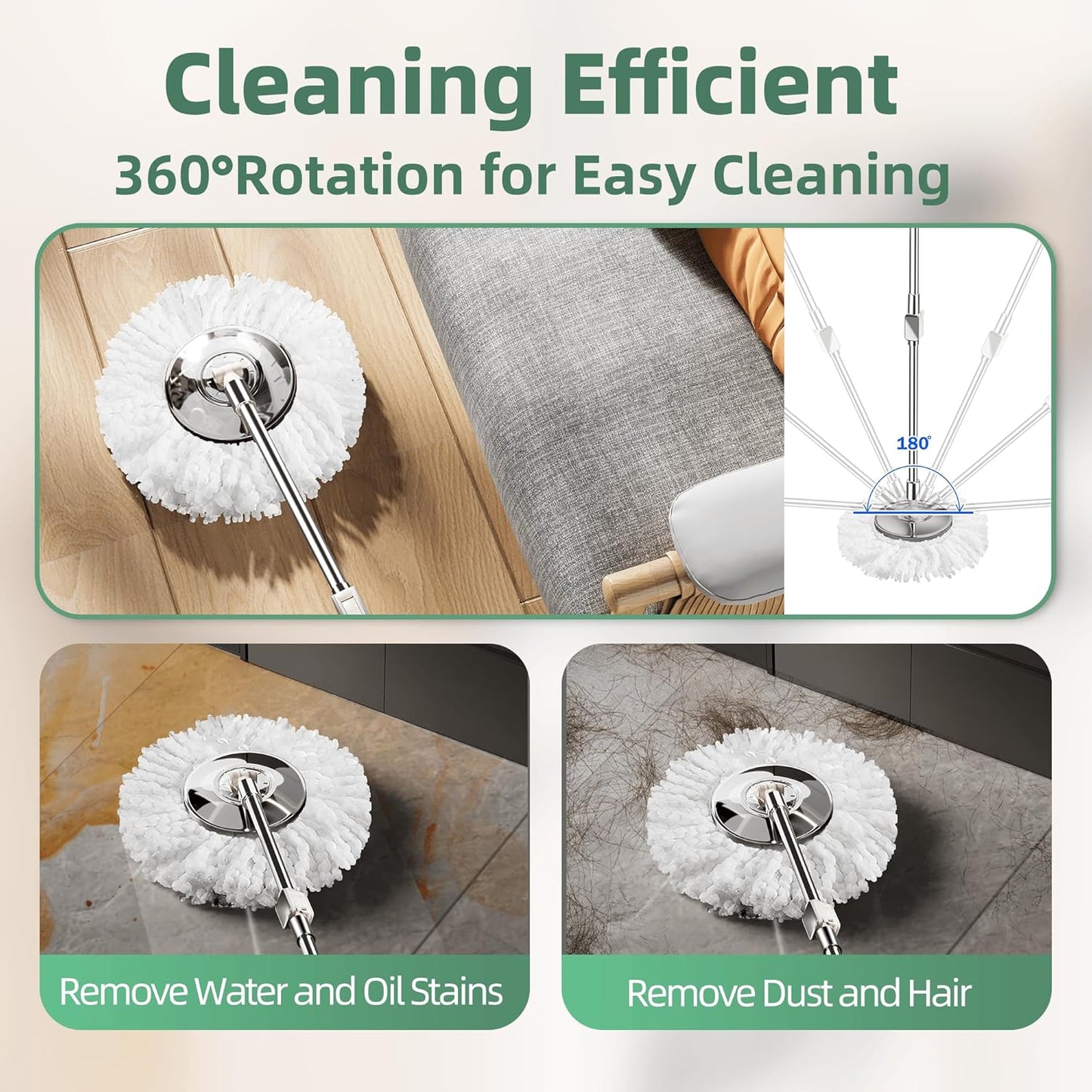 Spin Mop and Bucket with Wringer Set for Home,360° Mop and Bucket with Separate Clean and Dirty Water,Wet Dust Mop for Floor Cleaning with Extra Refills (Silver with 6 Pads)