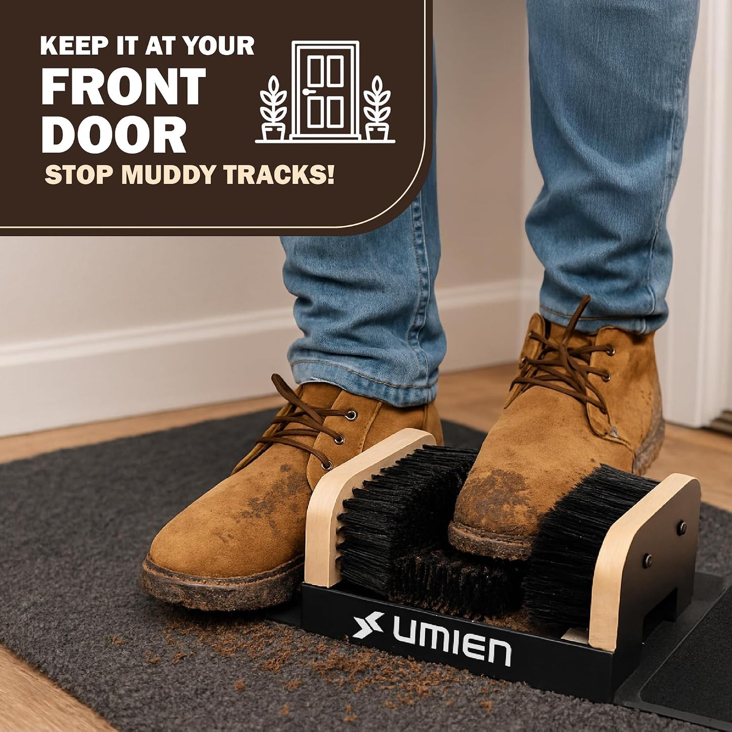 Umien™ Boot Scraper Outdoor Shoe Brush with Flaps - Cleaning Heavy-Duty Shoe Cleaner and Boot Scrubber for Mud, Dirt, and Snow - Durable Weather-Resistant Outdoor Shoe Cleaning Tool