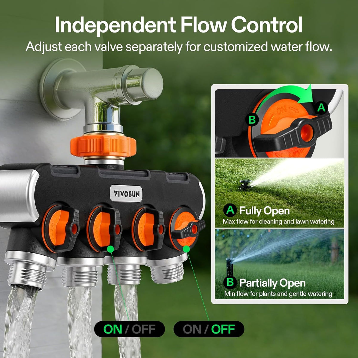 VIVOSUN Garden Hose Splitter 2 Way Heavy Duty, Upgraded Highly Durable Dual Water Hose Connector, Faucet Adapter with Comfortable Rubberized Grip for Drip Irrigation, Lawns