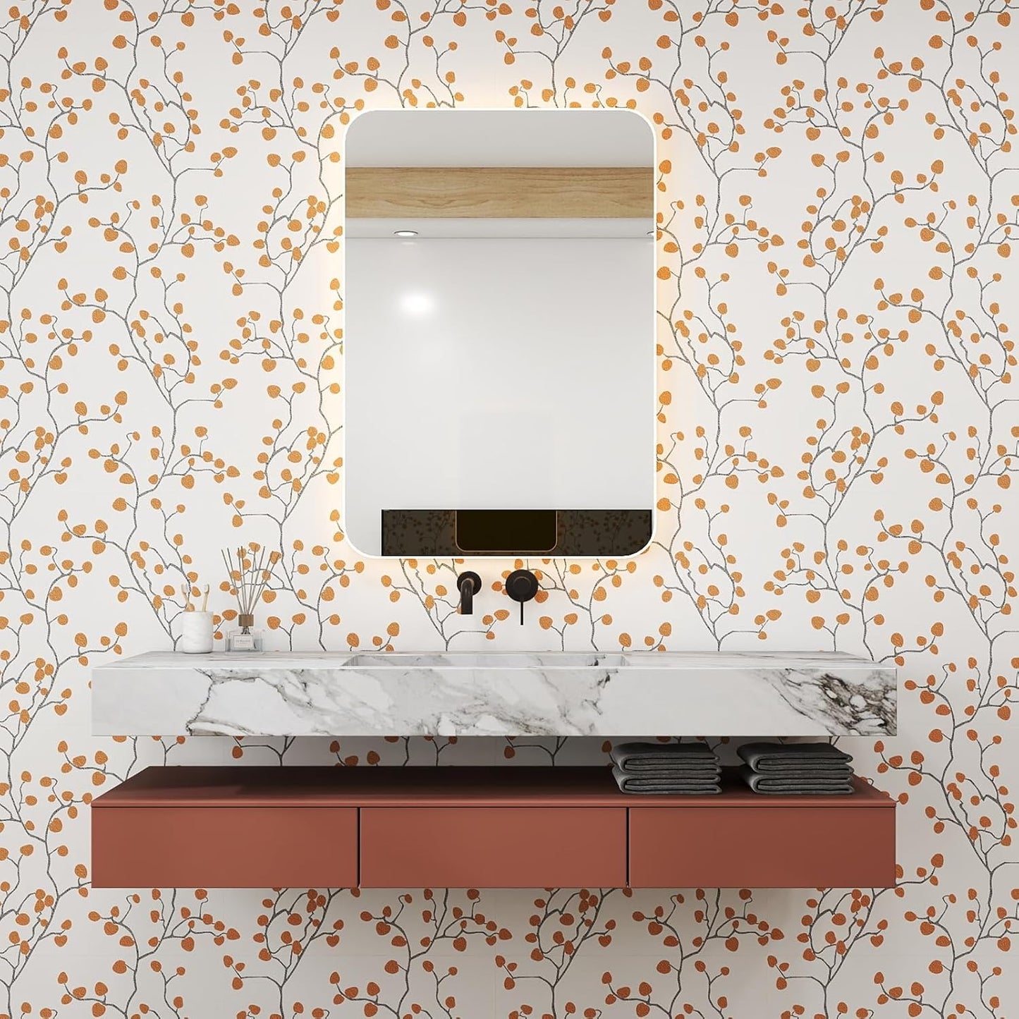 GloryTik Floral Peel and Stick Wallpaper, Removable Blue Floral Contact Paper, Self Adhesive Renter Friendly Wallpaper for Bedroom Living Room Bathroom (17.3" x 78.7")