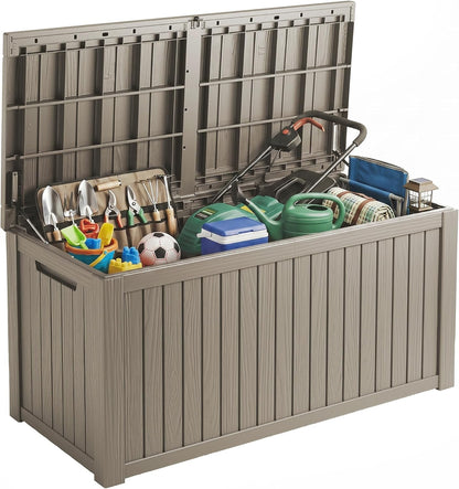 Outdoor Storage Box, 320 Gallon Waterproof Deck Box [Upgraded 3.0], Dual Gas-Spring Ultimate Resin Organizer for King Cushions, Heavy-Duty Lockable Estate Storage Bench, Backyard BBQ, Black