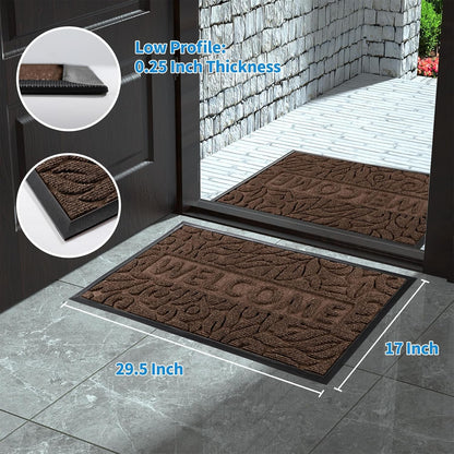 Yimobra Welcome Mat Outdoor 29.5x17, Waterproof Non-Slip Outdoor Mats for Front Door Outside Entrance, Low-Profile Entryway Mat Indoor for Garage Patio, Black