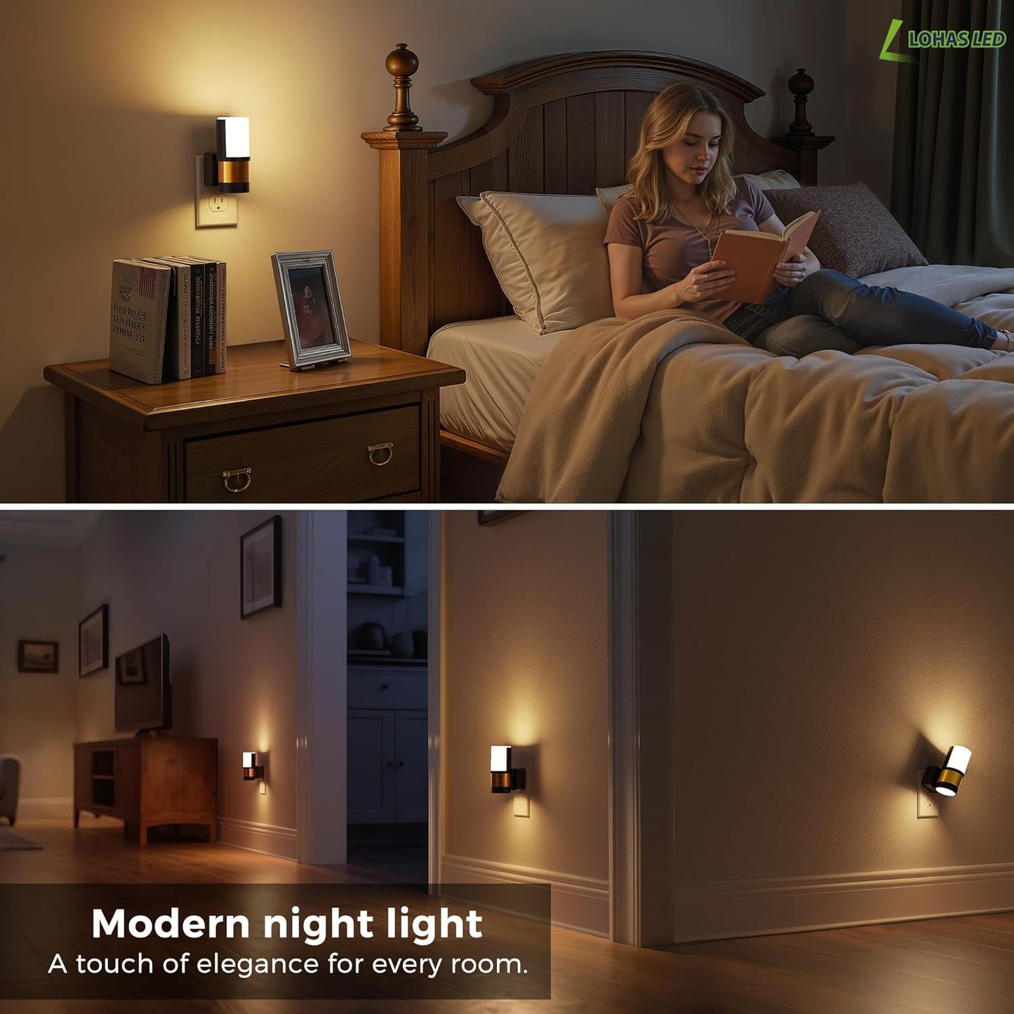 L LOHAS LED Night Light Plug in, Night Lights Plug into Wall, Light Sensor, 0-100LM Soft White 3000K, Dimmable Night Light, Modern Nightlight for Kids Bathroom Hallway Bedroom Kitchen Stairway, 2 Pack