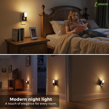 L LOHAS LED Night Light Plug in, Night Lights Plug into Wall, Light Sensor, 0-100LM Soft White 3000K, Dimmable Night Light, Modern Nightlight for Kids Bathroom Hallway Bedroom Kitchen Stairway, 2 Pack