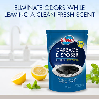 Glisten Garbage Disposer Cleaner and Freshener with Foaming Action, Helps Remove Buildup in Drains, Lemon Scent, Made in the USA, 16 Packets (Packaging May Vary)