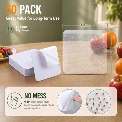 50 Pack Fruit Fly Trap Covers for Cup, Double-Sided Adhesive Cards for Fruit Flies & Gnats, Easy DIY Vinegar Trap for Kitchen Sink, Countertop & Dessert Bowl, Safe, Mess-Free, Indoor Use