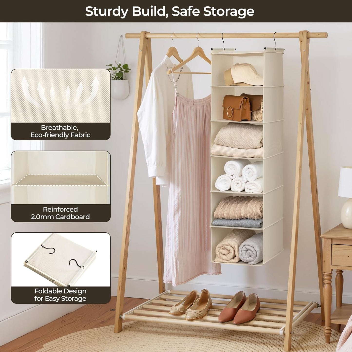GRANNY SAYS 3-Shelf Hanging Closet Organizer and Storage, Collapsible Hanging Closet Shelves, Hanging Organizer for Closet & RV, Gray, 29 ½" H X 12" W X 12" D, 1-Pack