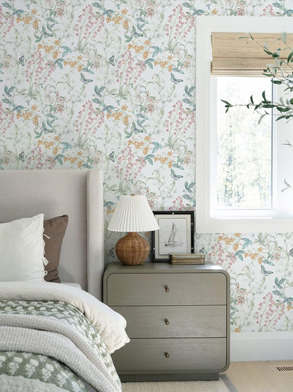 Dimoon 17.3''x78.7'' Vintage Peel and Stick Wallpaper Boho Beige Neutral Contact Paper White Floral Bird Wallpaper Removable Botanical Renter Friendly Modern Wall Paper Bedroom Bathroom Vinyl Roll