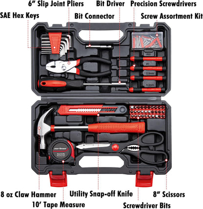 CARTMAN 39-Piece Household Tool Set, Orange Hand Kit With Storage Case | Complete assortment for home repairs, DIY projects, furniture setup, crafting, and daily household fixes in toolbox.