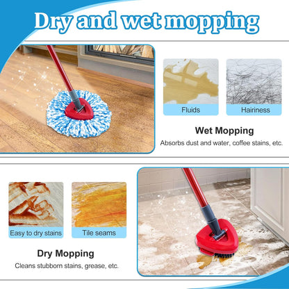 Spin Mop Handle, Mop Heads Replacements,Scrubber Brush and Mop Base Compatible with Ocedar RinseClean 2-Tank System, Mop Handle and Head Replacement Combo Set for Wet Dry Use Floor Cleaning