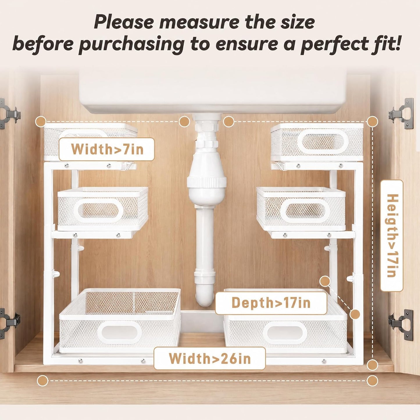 3-Tier Under Sink Organizer 2-Pack Thickened Metal Pull out Cabinet Shelf Height Adjustable Slide Out Drawer Storage Rack for Bathroom Kitchen Pantry Laundry Home Office Organization (Black)