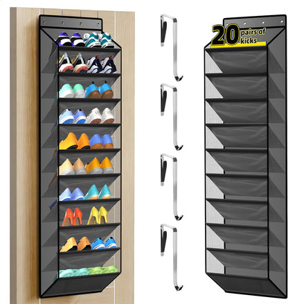 PAULONE 10-Pocket Multi-Use Over the Door Organizer, Heavy Duty 95lbs Capacity with Breathable Mesh, Versatile Hanging Storage for Shoes, Toys, Office Supplies-Classic (Black, 10-Shelf,)