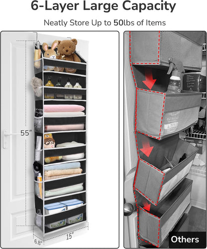 ULG Over the Door Organizer, 5-Tier Extra Large Hanging Storage with 10 Mesh Pockets, 100 lbs Capacity, Heavy Duty Door Organizer for Closet, Bedroom, Nursery Storage, Beige