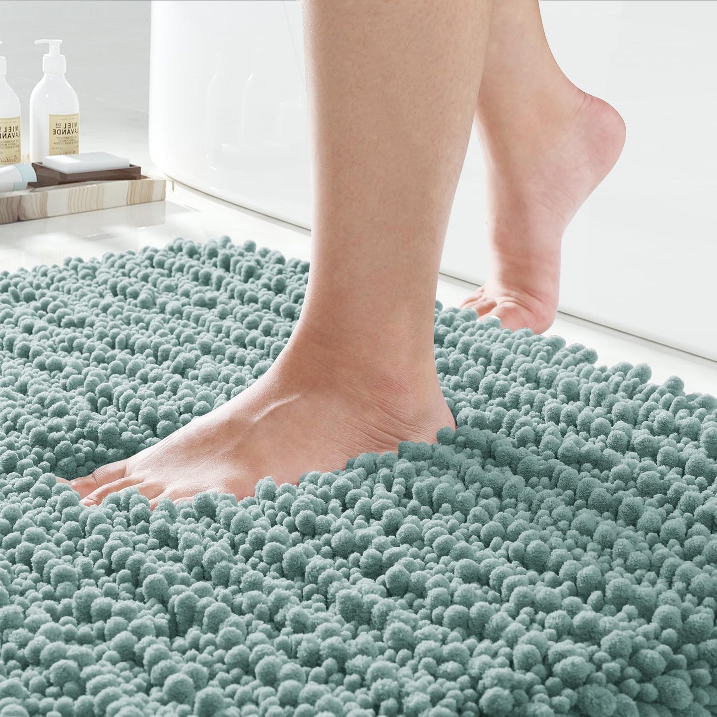 Yimobra Bathroom Rugs Non Slip Washable - Ultra Soft Absorbent Chenille Bath Mat, Quick Dry Shaggy Floor Carpet for Tub Shower, Gray Home Decor Accessories, 24x17 Inch