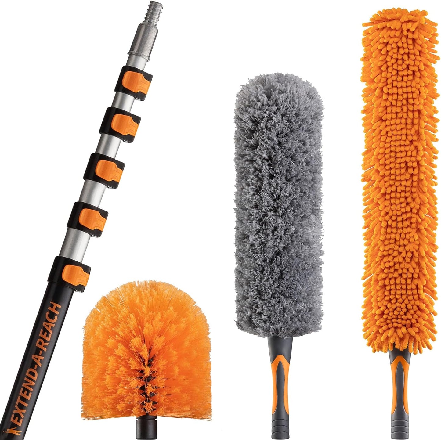 20 Foot High Reach Duster Kit with 4-12 ft Extension Pole // High Ceiling Duster Cleaning Kit with Telescopic Pole // Cobweb Duster // Feather Duster and Ceiling Fan Duster // The Ultimate Dusting Kit