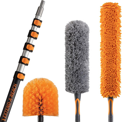 20 Foot High Reach Duster Kit with 4-12 ft Extension Pole // High Ceiling Duster Cleaning Kit with Telescopic Pole // Cobweb Duster // Feather Duster and Ceiling Fan Duster // The Ultimate Dusting Kit