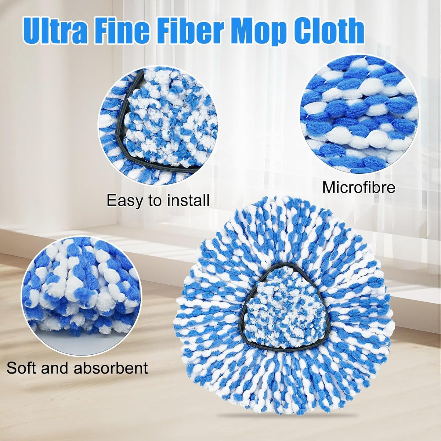 Mop Heads for O Cedar RinseClean 2 Tank Spin Mop System, 3 Microfiber Mop Head Refills and 3 Chenille Mop Pads,1 Scrub Brush, and 1 Mop Base with Mop Handle Set Combo
