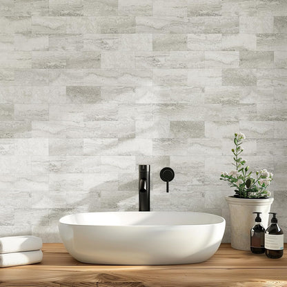 Vamos Tile 100-Piece Glossy Dolomite White Peel and Stick Backsplash Tile,3''x6'' PVC Subway Tile with White Grout, Stick on Backsplash for Kitchen/Bathroom/Fireplace