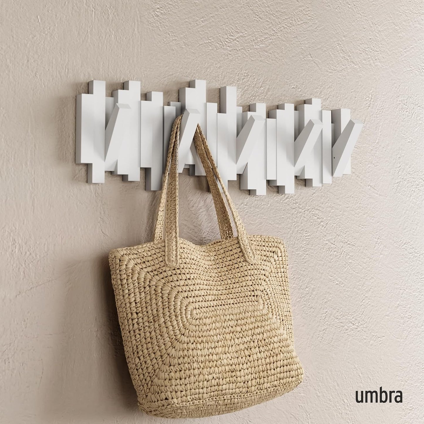 Umbra Sticks Wall-Mounted Coat Rack Rail Hook with 5 Retractable Pegs – Modern, Space-Saving Storage Organizer, Black