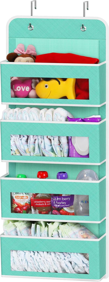 Simple Houseware 6 Clear Window Pocket Over Closet Door Storage Hanging Organizer for Bedroom, Bathroom, Pantry, Beige