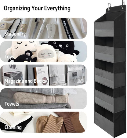 TYMENSH White Over Door Organizer with 5 Large Clear Pockets and 6 Side Mesh Pockets, Anti-Tilt Hanging Door Storage for Nursery, Bathroom, Closet, Bedroom, Dorm, Toys