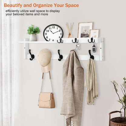 dreampossible Coat Rack Wall Mount with Shelf, Coat Hanger Wall Mount with Key Hooks and Mail Holder, Wood Entryway Floating Shelf with Hooks and Storage, Hat Rack for Wall Key Holder Mail Organizer