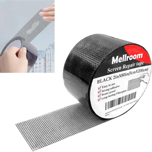 Windows Screen Repair kit Tapes, Black 2 inches X 80 inches Patches Tool, Adhesive Waterproof Fiberglass Mesh Patch Covering Fix Wire mesh Door Tears Holes