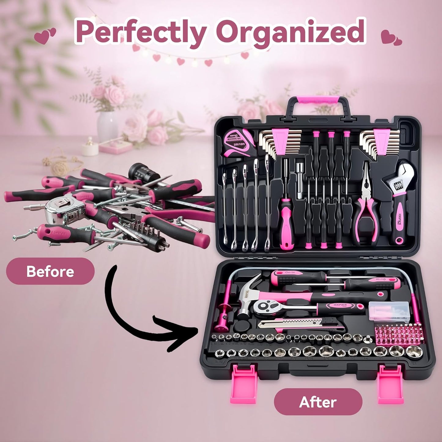 KOOPOOL Tool Set, Tool Box Kit for Mechanic and Car, General Household Home Tool Kit, Basic Tool Kit for Home Auto Repair, with Storage Case