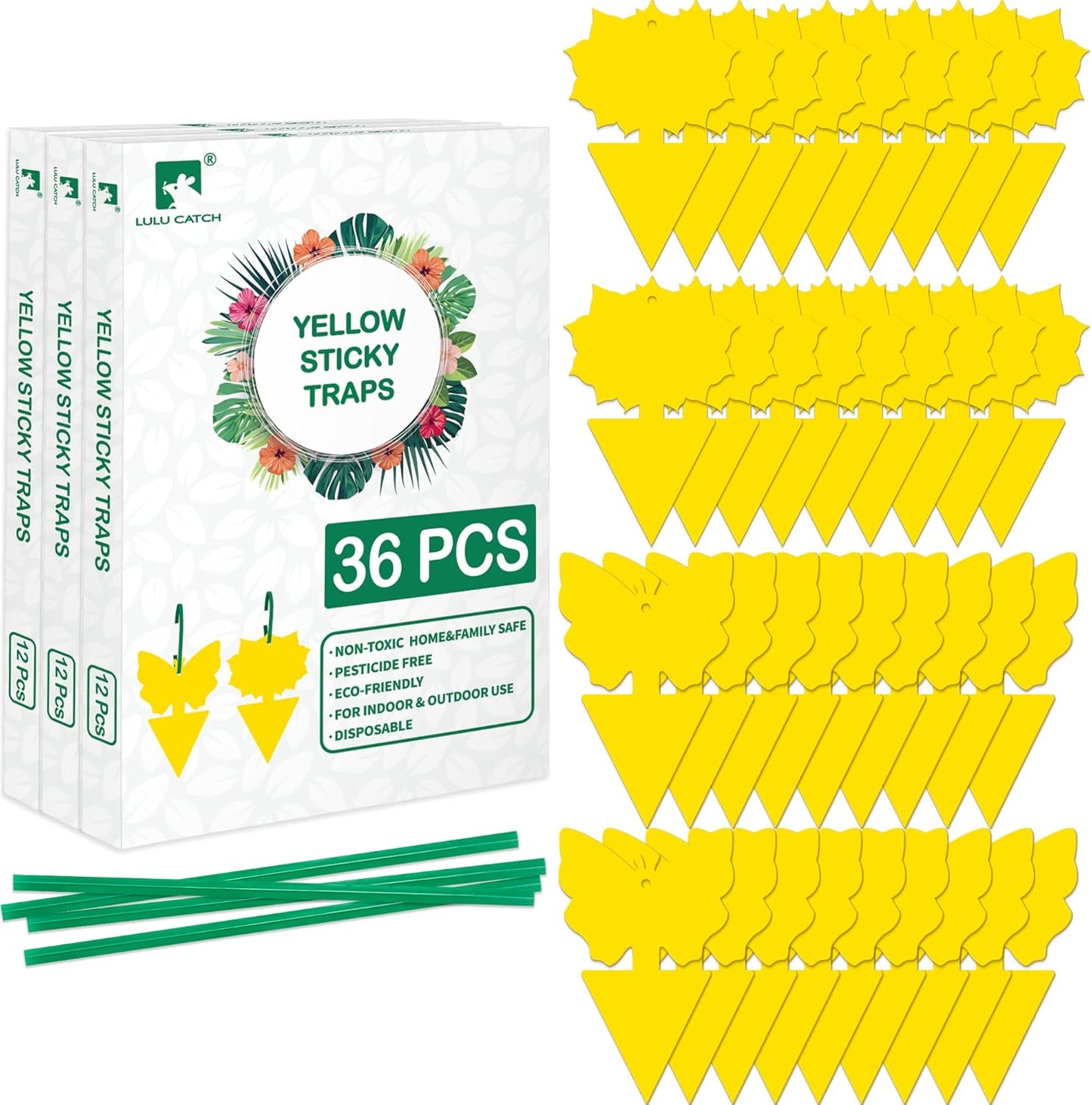 LULUCATCH Fruit Fly Sticky Traps 12 Pcs, Yellow Sticky Trap, Non-Toxic Gnat Traps Insect Catcher, Super Sticky Fly Traps for Indoor Outdoor Kitchen White Flies Mosquitos Fungus Gnats Flying Insects