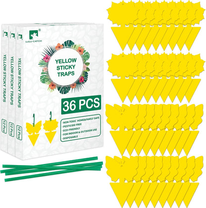 LULUCATCH Fruit Fly Sticky Traps 12 Pcs, Yellow Sticky Trap, Non-Toxic Gnat Traps Insect Catcher, Super Sticky Fly Traps for Indoor Outdoor Kitchen White Flies Mosquitos Fungus Gnats Flying Insects