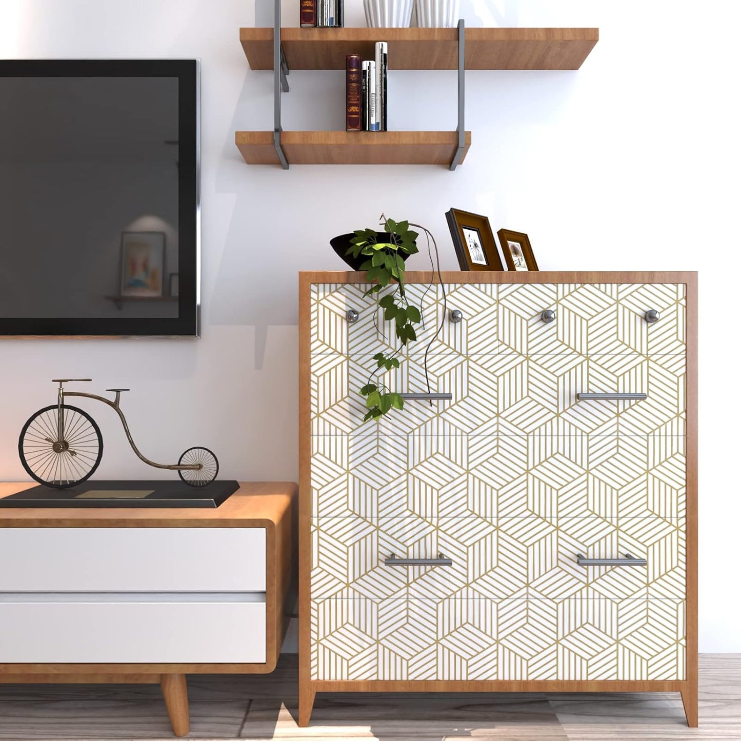 MelunMer Geometric Peel and Stick Wallpaper Gold 118In L 17.7In W Self Adhesive Removable Wallpaper for Bedroom/Bathroom Waterproof Modern Contact Paper for Cabinets Gold Contact Paper Shelf Liner