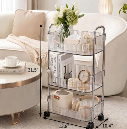 3 Tier Rolling Cart with Lockable Wheels, Clear Acrylic Slim Utility Cart, 13" x 8.3" x 26" Narrow Storage Organizer for Bathroom, Kitchen, Office - Lightweight & Tool-Free Assembly (Clear)