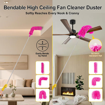 Tiumso Dusters for Cleaning,Microfiber Feather Duster 5-in-1 Kit, Duster with Extension Pole 100 Inches, Cobweb Duster, Microfiber Dusters for High Ceilings and Fans, Blinds and Cars