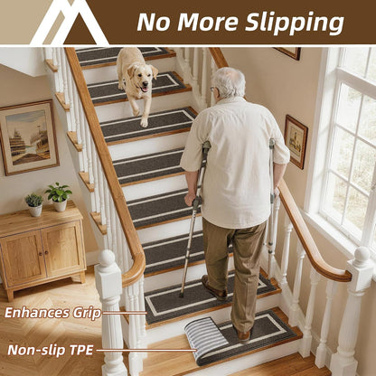 COSY HOMEER Soft Stair Treads Non-Slip Carpet Mat 28inX9in Indoor Stair Runners for Wooden Steps, Stair Rugs for Kids and Dogs, 100% Polyester TPE Backing 4pcs, Grey