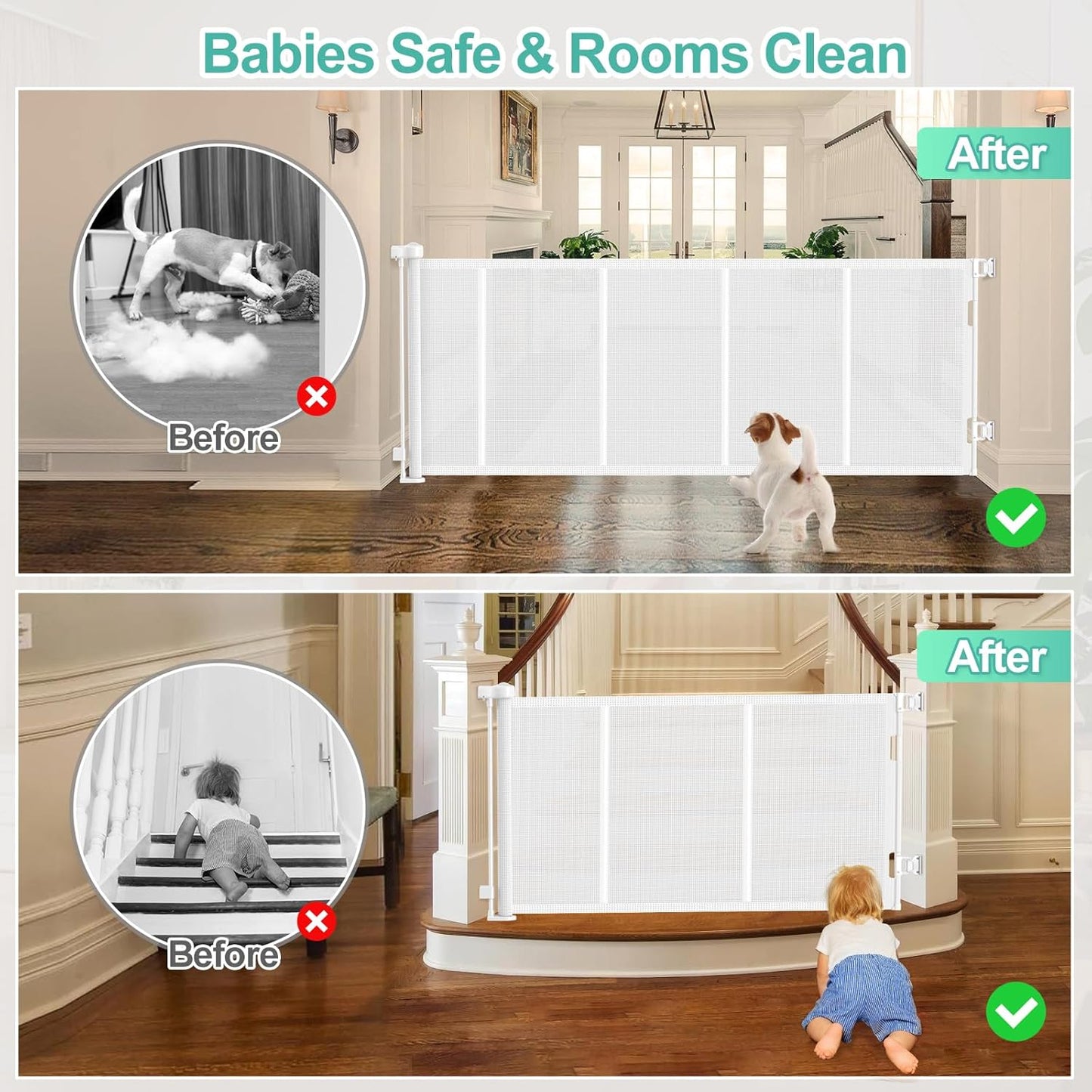 71 inch Retractable Baby Gates, EZIGO Extra Wide Baby Gate for Large Opening Extra Long Mesh Gate for Kids or Pet Dog Gate Child Safety Gate for Stairs Hallways Doorway Indoor Outdoor, Gray