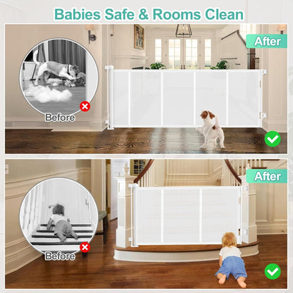 71 inch Retractable Baby Gates, EZIGO Extra Wide Baby Gate for Large Opening Extra Long Mesh Gate for Kids or Pet Dog Gate Child Safety Gate for Stairs Hallways Doorway Indoor Outdoor, Gray