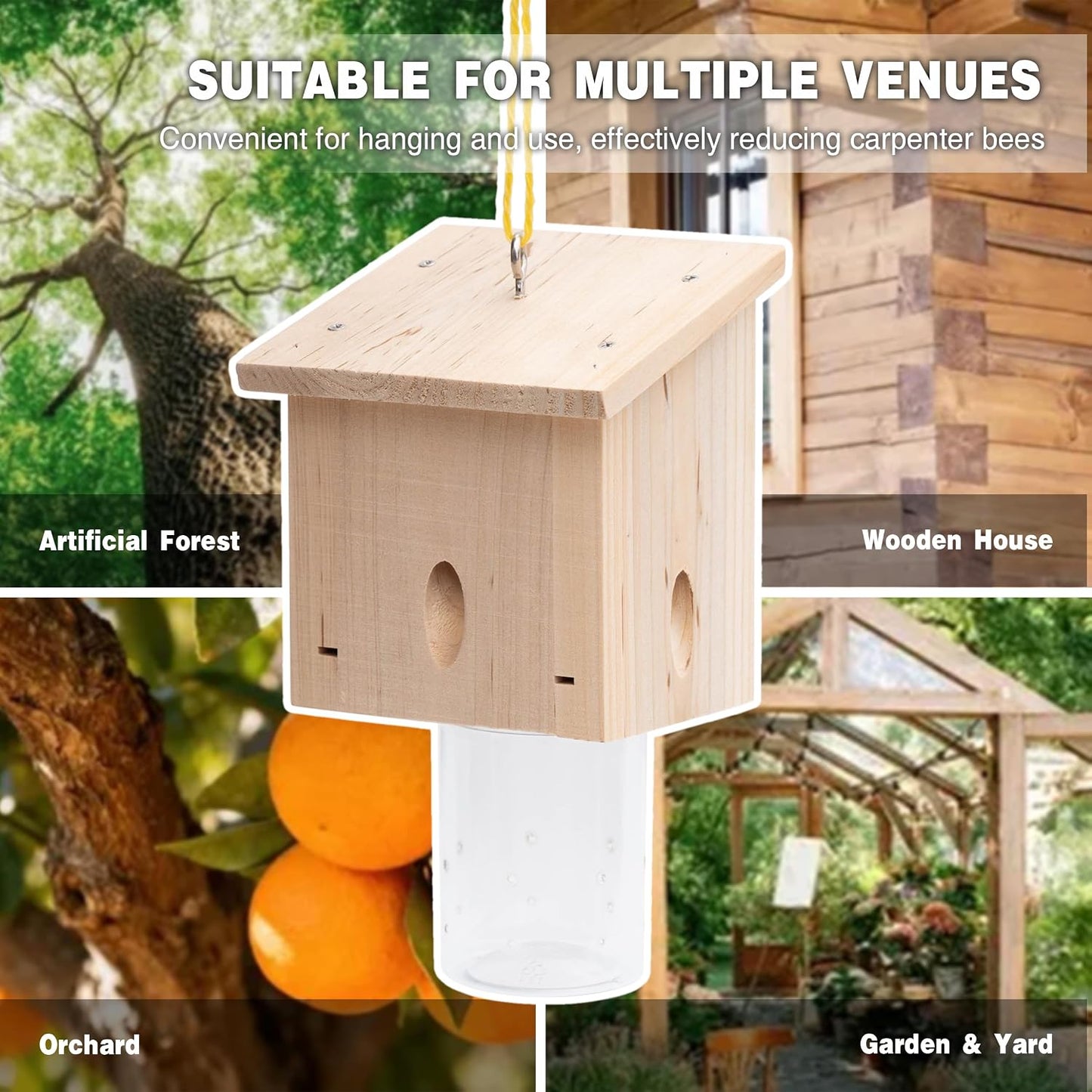 Carpenter Bee Trap for Outside - Pentroof Style Nature Hanging Wood Carpenter Bee Traps Outdoor - Best Bee Trap - Insect Traps with Removable Vault