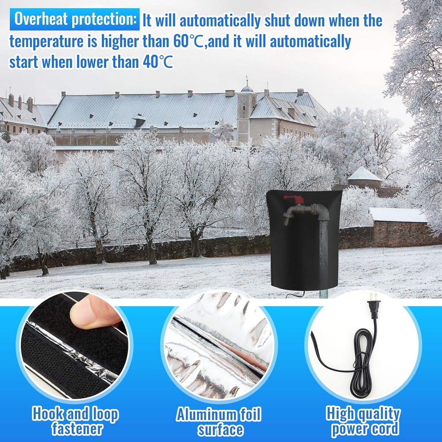 1 Pcs 25.2" L x14 W Electric Heated Outdoor Faucet Cover for Winter Freeze Protection Heating Hose Bib Covers for Winter, Water Pipe Heater for Garden Faucet Insulated Spigot Protector, Black