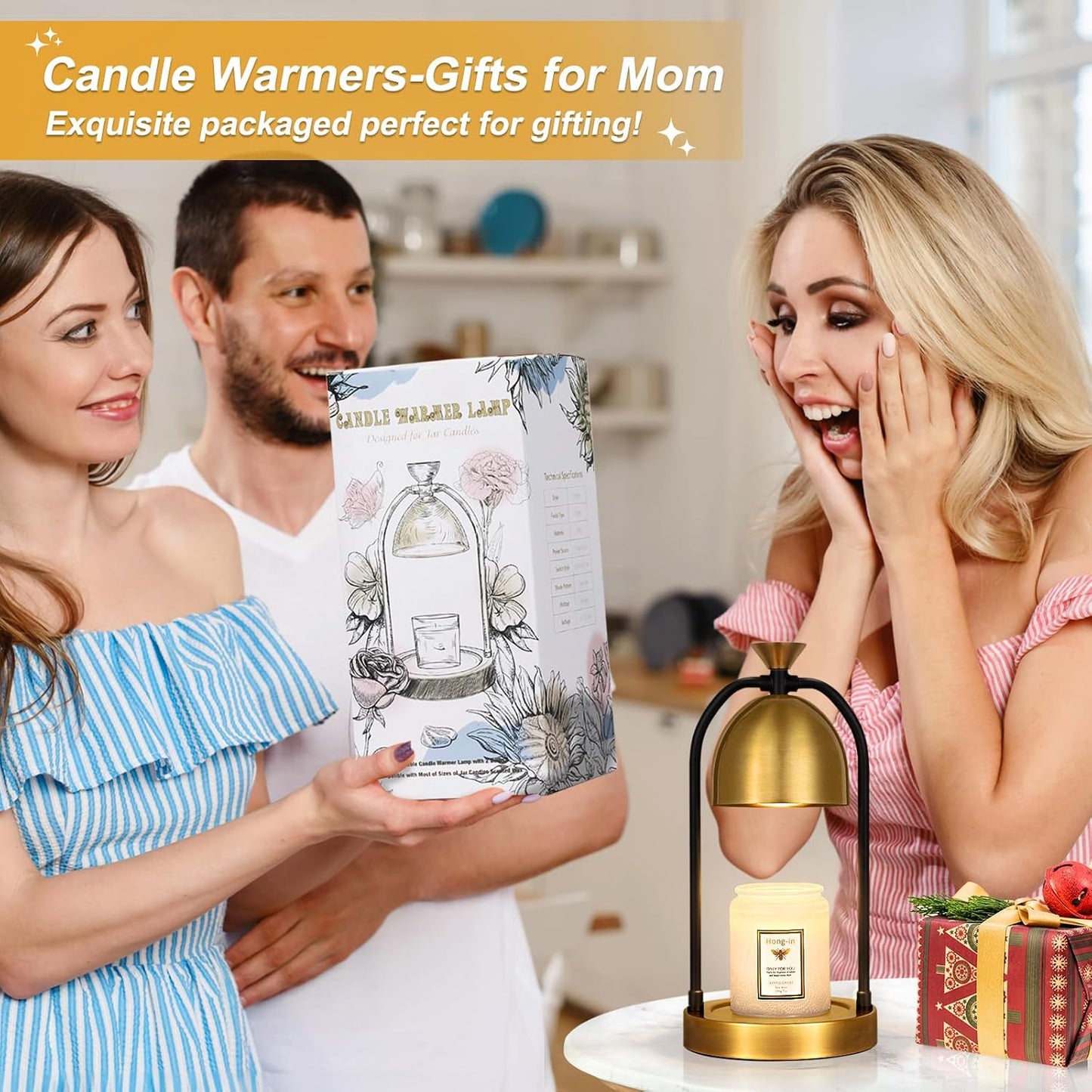 Hong-in Candle Warmer Lamp - with Timer & Dimmer, Modern Home Decor House Warming Gifts Wax Melt Warmer for Jar Candles, Cozy Birthday Gift for Women Mom (Black)