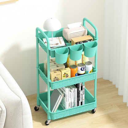 MOYIPIN 3-Tier Plastic Rolling Utility Cart with Handle,Utility Storage Cart for Office, Living Room, Kitchen,Movable Storage Organizer Shelves,White