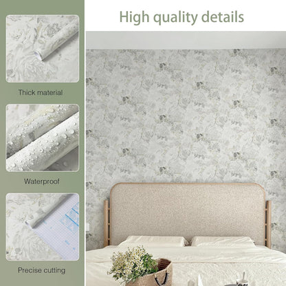 Dimoon 17.3" X 78.7" Peel and Stick Wallpaper Floral Contact Paper Boho Beige White Renter Friendly Natural Wall Paper Waterproof Removable Self Adhesive Wallpaper for Bedroom Livingroom Vinyl Roll