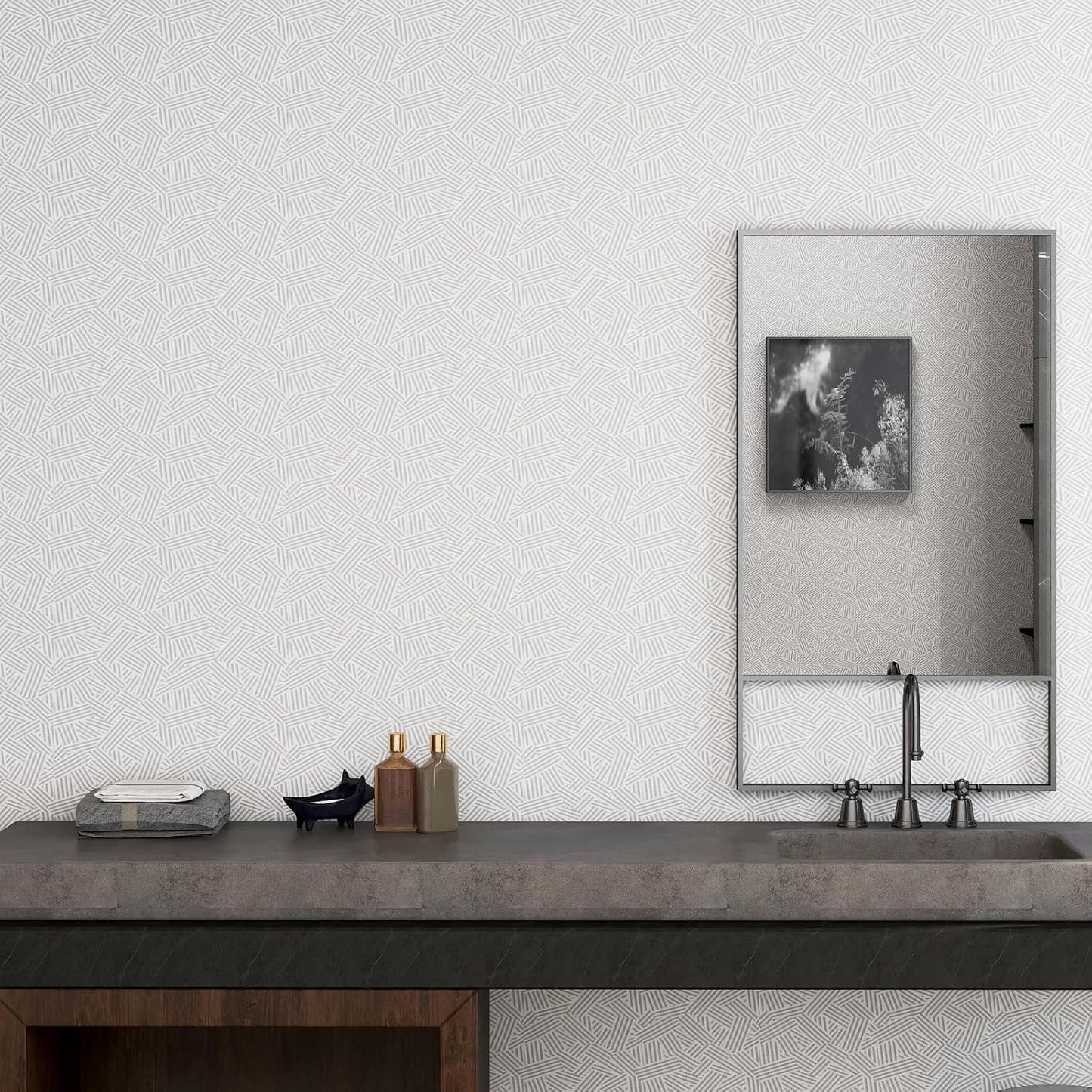 Modern Peel and Stick Wallpaper 17.3" x 78.7" Self Adhesive Wallpaper Textured Neutral Stripe Contact Paper Removable Vinyl Wall Paper for Living Room Bedroom Accent Wall Modern Minimalist Wall Decor