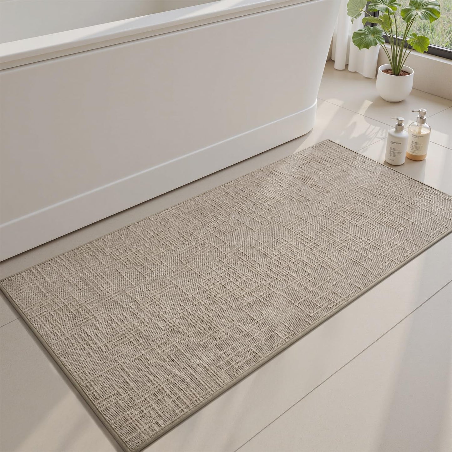 AMOAMI Bath Mat Non Slip Super Absorbent Quick Dry Bath Mats for Bathroom Floor Rubber Backing Washable Bathroom Rugs Modern Woven Jacquard Mat, Beside Tub Bath Rugs, 17" x 24", LightGrey