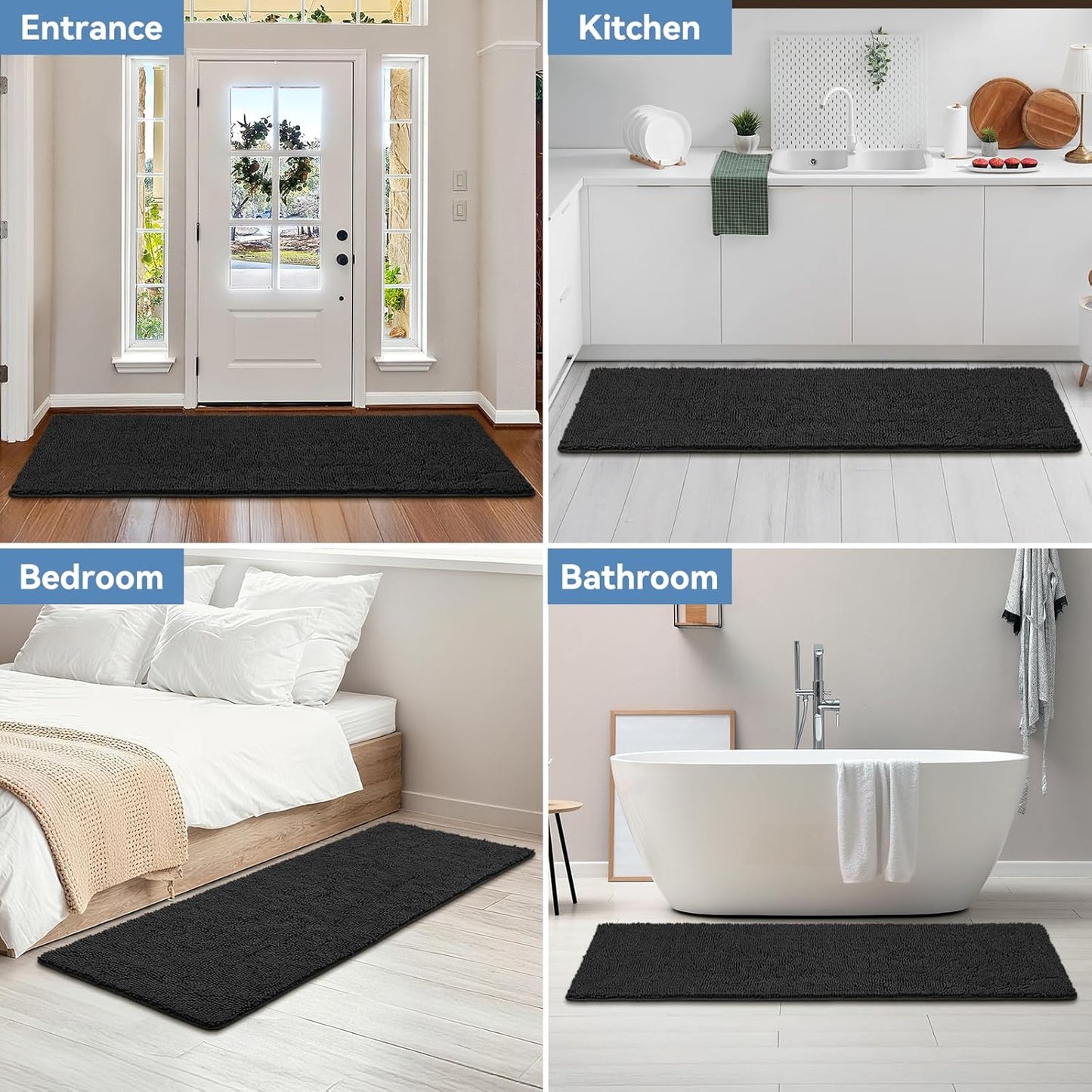 Bcoimo Bathroom Rugs 24x17, Bath Mats for Bathroom Non Slip with Rubber Backing,High Absorbent Microfiber Bath Rugs Quick Drying, Machine Washable, Durable Decor