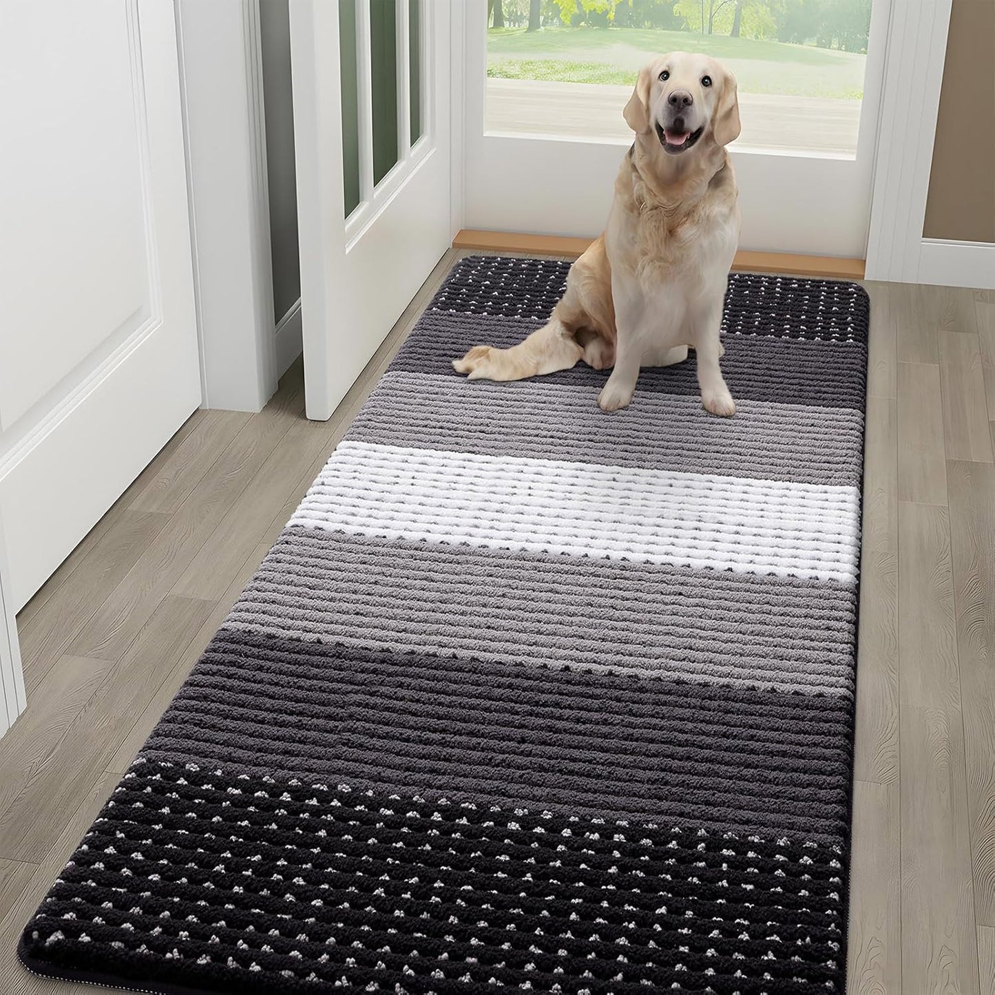 Kitinjoy Indoor Outdoor Door Mat, 32x20 Non-Slip Absorbent Dirt Trapper, Low-Profile Washable Inside Entrance Front Floor Mat, Sturdy Soft Entry Doormats for Entryway, Grey