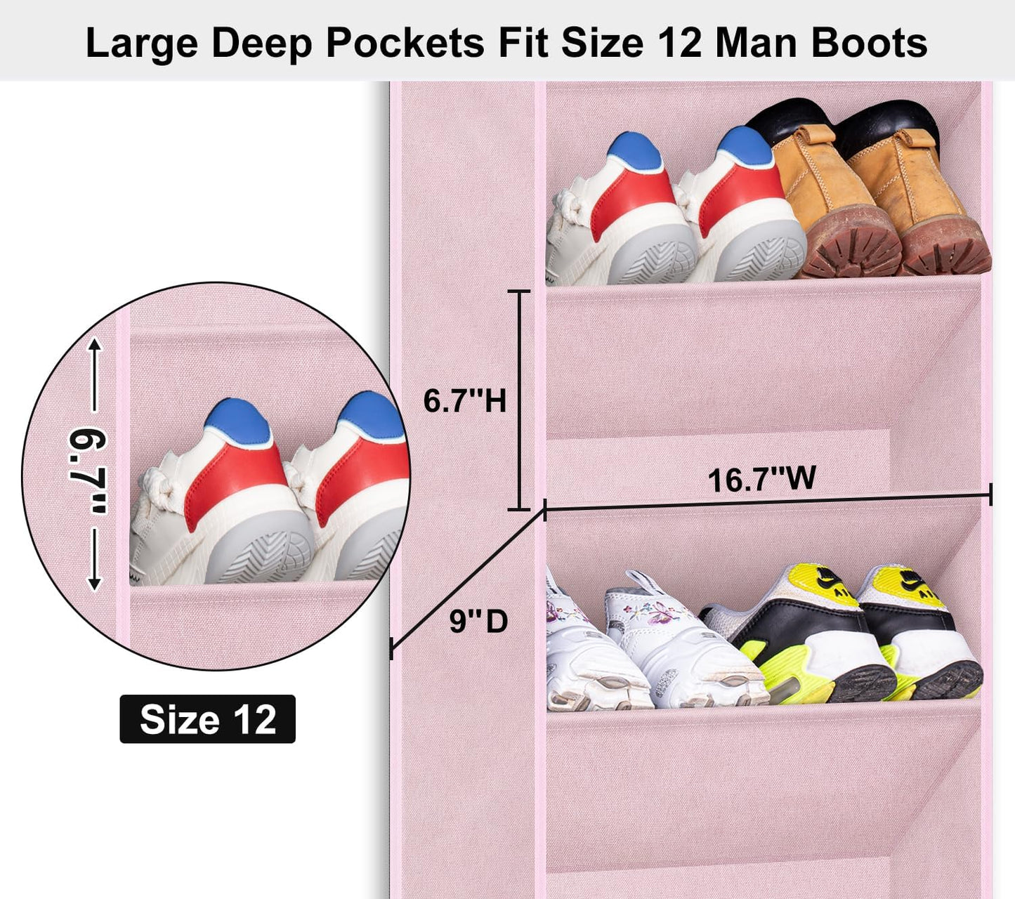 SLEEPING LAMB Over The Door Shoe Organizer for Closet with Large Deep Pockets, Narrow Shoe Rack for Door Hanging Boots Storage, Black
