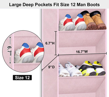 SLEEPING LAMB Over The Door Shoe Organizer for Closet with Large Deep Pockets, Narrow Shoe Rack for Door Hanging Boots Storage, Black