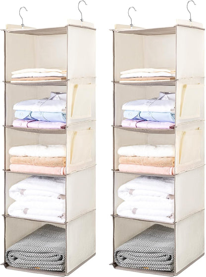 BOOMIBOO Hanging Closet Organize and Shelves，5-Hanging Shelf with 2 Side Pockets，Storage Foldable （Grey）