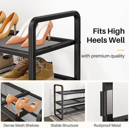 SNTD Shoe Rack - Expandable Shoe Organizer for Closet, Adjustable Metal Shoe Shelf Storage, Stackable Long Shoe Stand Holder for Garage, Entryway, Door Entrance (Black, 2-Tier)