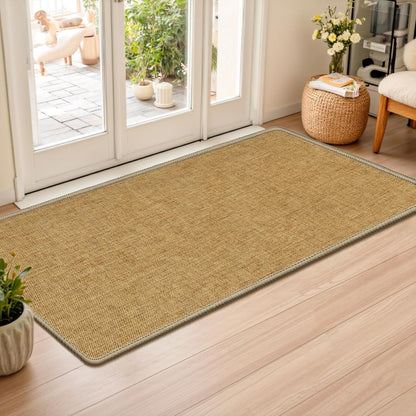 LEKEEPGO Ultra Thin Indoor Door Mat 17"x29", Low-Profile Door Mat Indoor Entrance, Non Slip Rubber Backing Inside Doormat Washable Welcome Front Entryway Dirt Trapper Entry Mat, Khaki